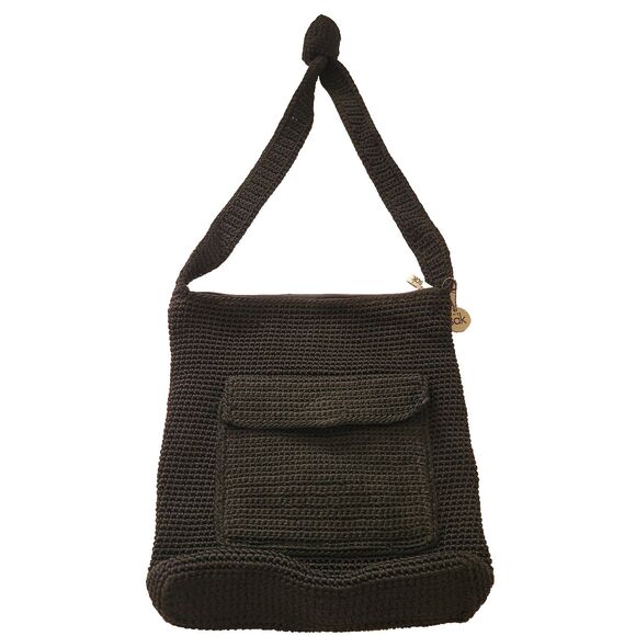 The Sak Handbags - Vintage Crochet Knit Woven Crossbody Purse Zip Close Pocket Goth Boho Festival